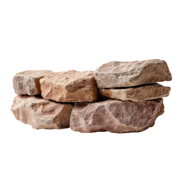 Rustic garden stone row stacked rock masonry isolated, rough sandstone block pile for landscaping, wall edging, natural texture