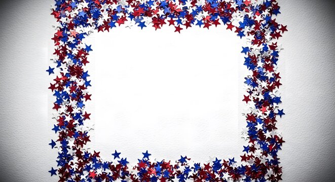 Vibrant starfield border frame with red white and blue stars on gradient background