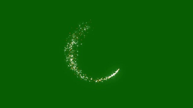 4k Glowing magic light line animation, golden glittering twinkling sparkles, glitter star dust trail animation, fairy dust wand glitter stars trail transition luxury effects on green screen. 4k