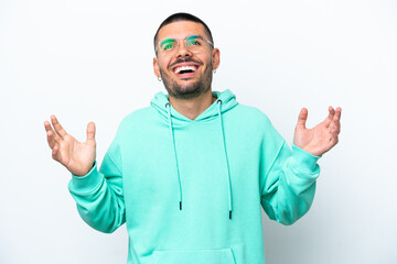 Fototapeta premium Young caucasian man isolated on white background smiling a lot