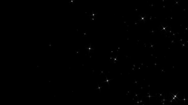 Glitter sparkle shine stars burst animation on black screen, 2D twinkle sparkle stars, glowing glitter burst sparkle effect, white twinkling particles, glitter confetti, shining twinkle transition.