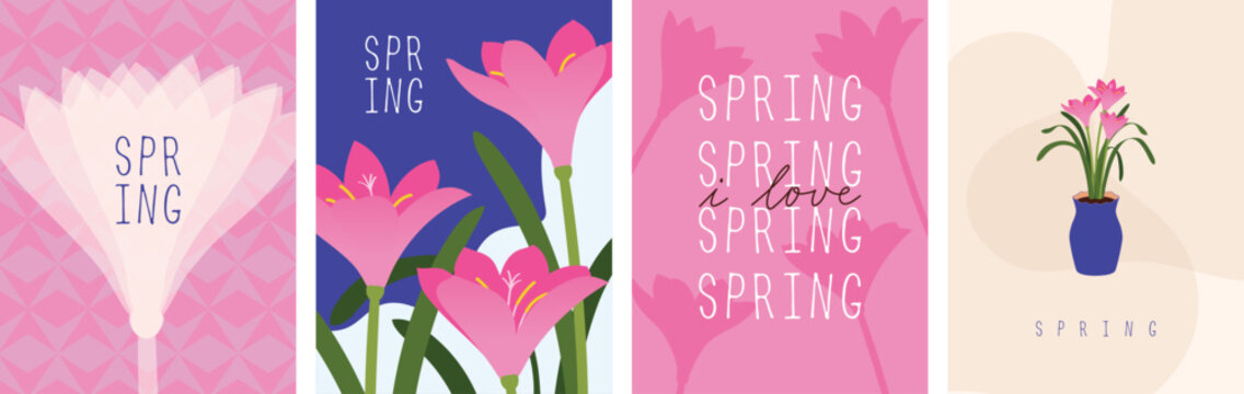 Spring. Vector illustration of blooming flowers for card, poster, book cover, art print.