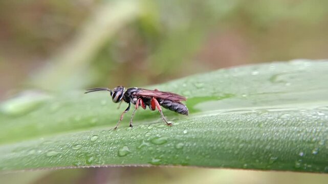 macrofauna of sawflies on leaves of the order Hymenoptera, invasive leaf-eating insect pests