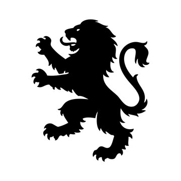 Logotipo con la silueta de un leon rampante her&aacute;ldico, al estilo cl&aacute;sico de los emblemas medievales