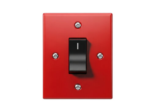 Red electrical wall switch with a single toggle lever and indicator light