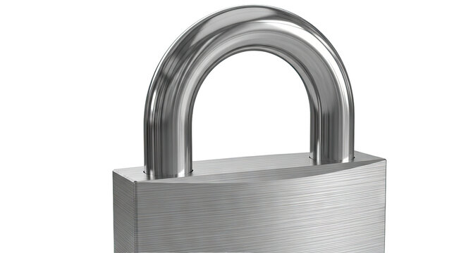 Close-up of a silver padlock with brushed metal texture