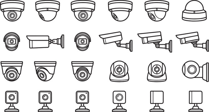 A collection of security cameras showcasing different design variations, suitable for surveillance and safety applications. 