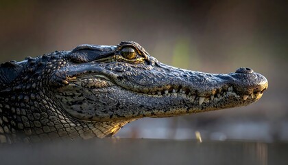 Obraz premium Close-up of a Crocodiles Head in Natural Light.