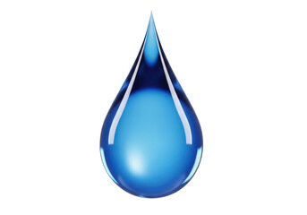 A stylized drop of water with a gradient blue hue and reflective surface isolated on transparent background