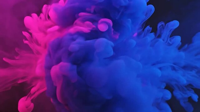 Abstract colorful smoke clouds colliding in a dark environment with vibrant lighting