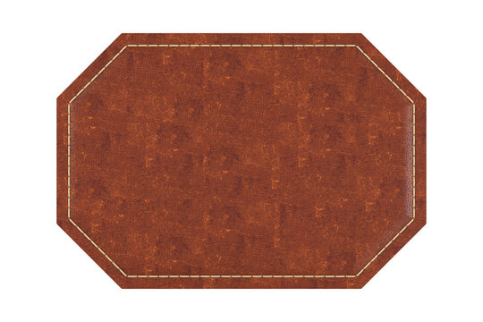 Leather patch with white stitching on white background. Isolated 3D illustration