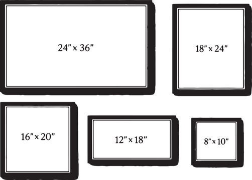 Hand Drawn Large Frame Sizes Set 24x36 18x24 16x20 12x18 and 8x10