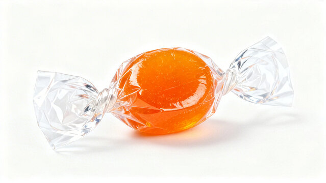 Wrapped Orange Hard Candy Isolated on White