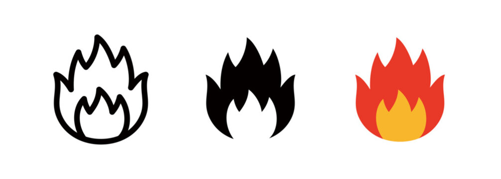 A simple icon and logo of fire and flames.
