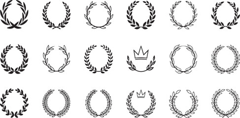 Obraz premium Premium Laurel Wreath Vector Set: Luxury Victory Symbols, Winner Awards, and Royal Wheat Frames for Logo Design