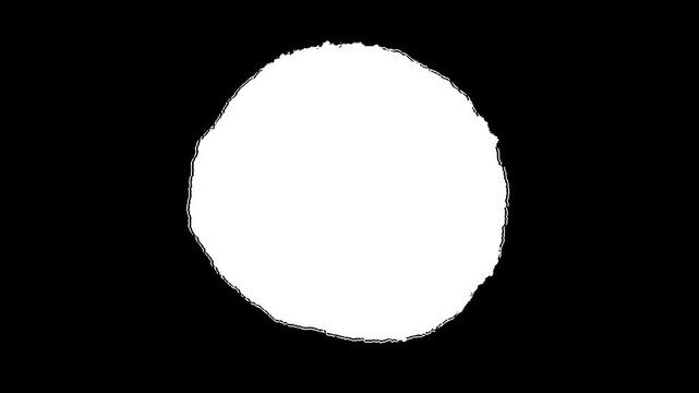 抽象的な白い丸型のアニメーション。不定形な楕円のシェイプ。紙を破ったような縁のデザイン。タイトルや見出しに使用できるアルファチャンネル付きのアニメーション。