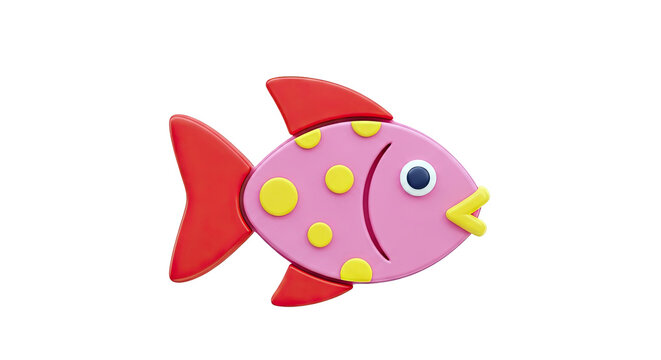 Cute 3D Pink Fish with Yellow Polka Dots and Red Fins