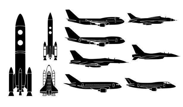 Minimal Rocket and Aircraft Vector Illustration &ndash; Aviation and Space Technology Collection