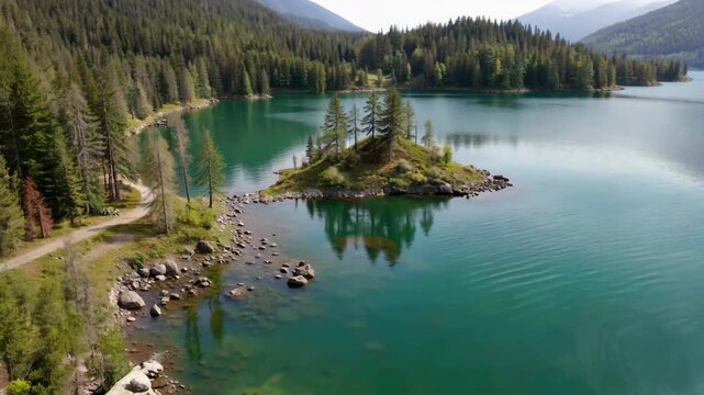 Aerial view of the forest lake