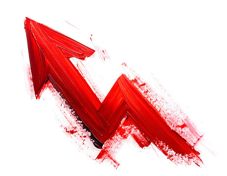 Red arrow painted upwards with thick brushstrokes
