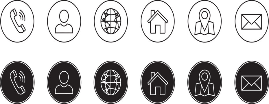 A collection of 10 oval shaped icons with various symbols