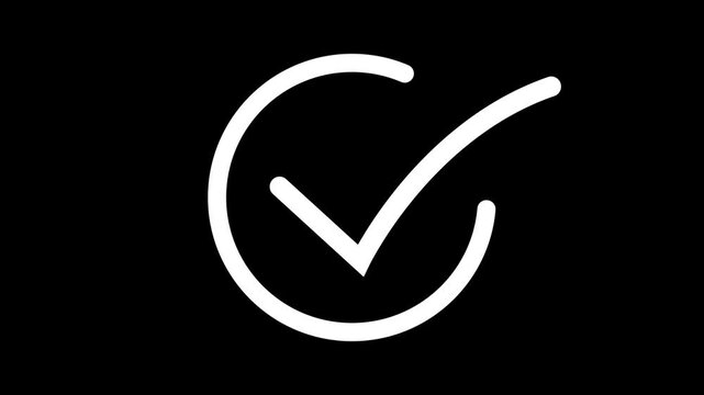 Glowing tick mark icon isolated on black Modern check mark icon animation on a black background. with 4k video animation.
