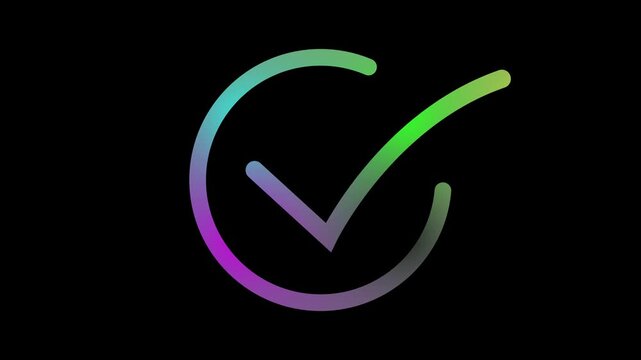 Glowing tick mark icon isolated on black Modern check mark icon animation on a black background. with 4k video animation.