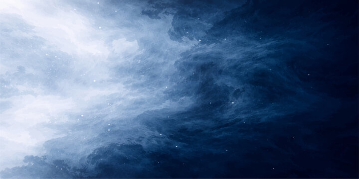 A dramatic blue summer sky filled with white clouds creates a stunning nature background as the light shifts from a bright day toward a dark stormy overcast cloudscape