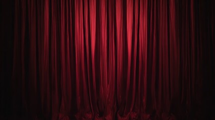 Classic red stage curtain background with folds and drapes, creating a sense of grandeur and anticipation, perfect for use in cinema posters, award ceremonies, or gala invitations.