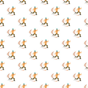 Cartoon angry man with beard and cap running with grr text, creating a seamless pattern