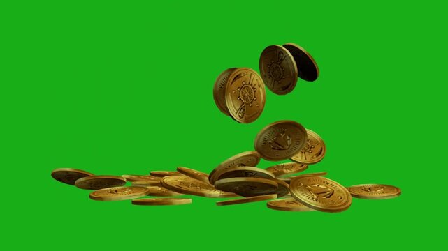 Falling Gold Coins Green Screen Video.
