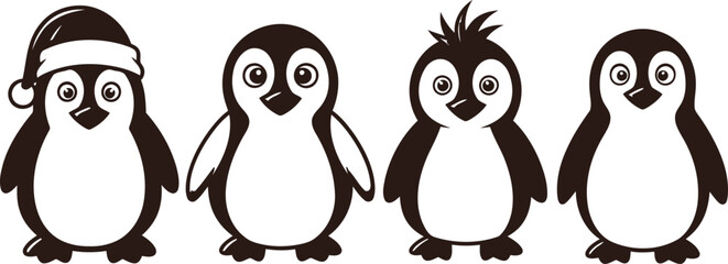 Colorful penguin friends on a white background a fun color page © Rasheda