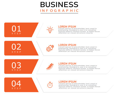 Four steps business diagram | Business infographic chart with timeline template and related icon | Traditional dark orange colour premium design vector illustration