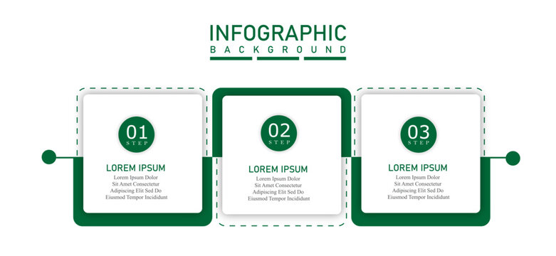 Business infographic with 3 rectangular steps information templates | Marketing traditional chart for representing business condition or growing process with green illustration