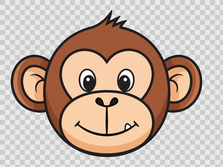 Obraz premium Cute cartoon monkey head with a happy expression and a small fang, transparent background.