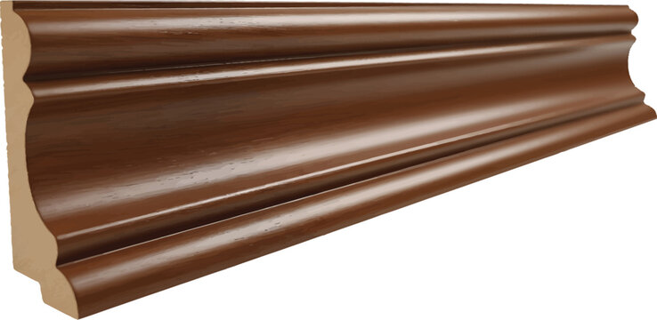 Brown Wooden Moulding Trim on White Background