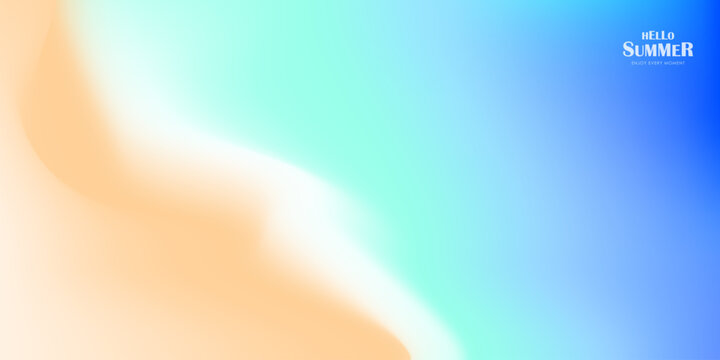 Summer beach background with blurred gradient. Soft blur of turquoise ocean water, sand, wave. Tropical coast scene with copy space for travel and vacation banner. Vector illustration