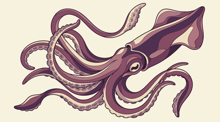 A vibrant and stylized illustration of an octopus with flowing tentacles, evoking a sense of wonder and maritime beauty, perfect for ocean-themed projects or decor. © Zhimin