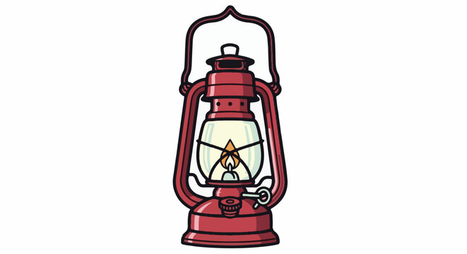 Vintage red lantern with a lit flame inside