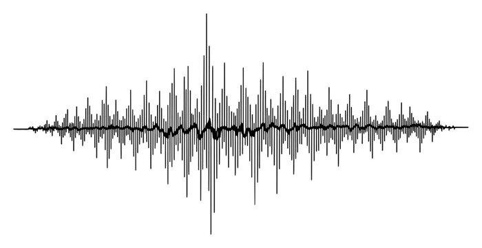 Sound wave frequency pattern with sharp peaks in technical sketch style