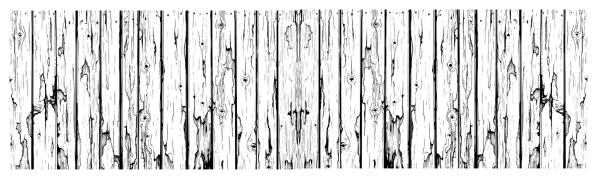 Weathered wooden planks texture with natural grain and knots in vintage engraving style