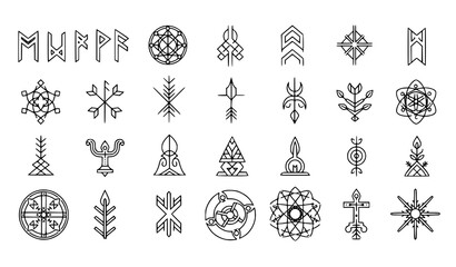 Viking Magic Symbols Vector Set Black Abstract Runes Norse Glyphs Isolated Illustration © Songkari