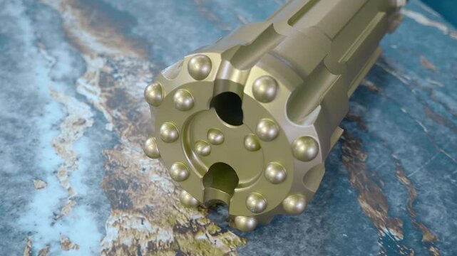 Samples of drilling bits of different designs for the corresponding works. Closeup. Shot in motion