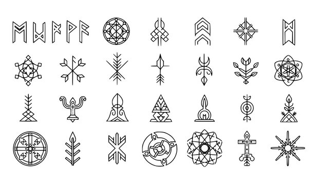 Viking Magic Symbols Vector Set Black Abstract Runes Norse Glyphs Isolated Illustration