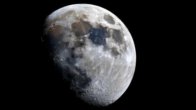 Close-up of an almost full moon in the waning gibbous phase with detailed crater and surface texture visible. Moon close-up, lunar phase, night sky, moon surface,, with copy space