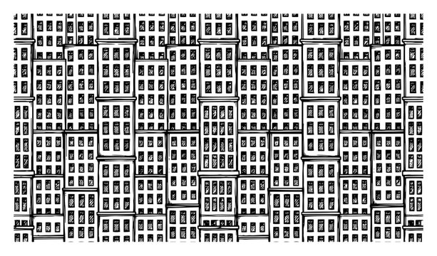 City building facades pattern with many windows and urban architectural sketch style