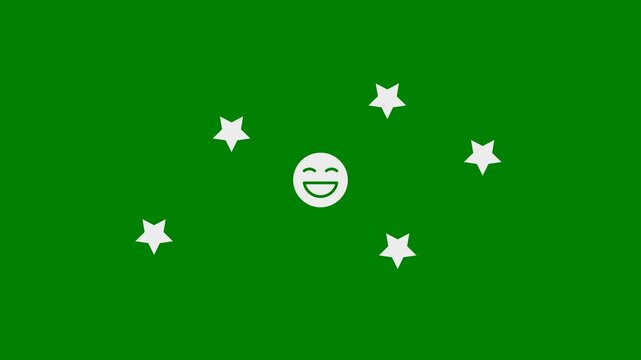 Happy and Satisfied Clients Customers concept with Smiley Face and 5 Star Review - minimal motion graphics clip with Green Background, Seamless Looping, foreground color 7.5% gray