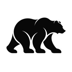 Obraz premium Minimalist bear silhouette vector, black grizzly bear logo icon, walking wild animal profile, modern wildlife illustration for branding
