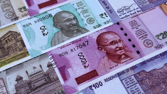 Indian paper currency, rupees, for financial transactions and exchange. Indian rupee currency as a background for your design