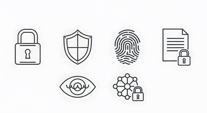 flat security icon combo set for cyber protection and privacy